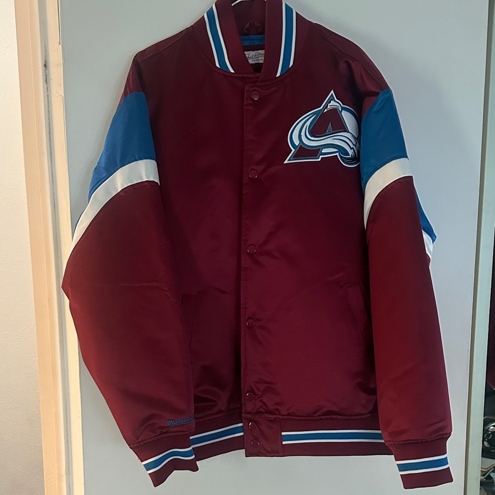 Mitchell & Ness Burgundy and Blue Colorado Avalanche Satin Bomber Jacket